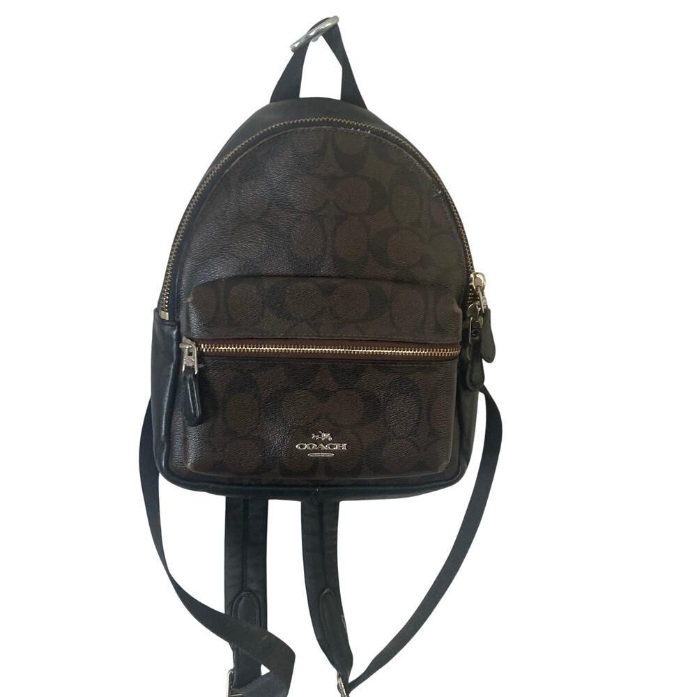 Coach F58315 Mini Charlie Backpack Signature Brown Black PVC Leather Purse Bag